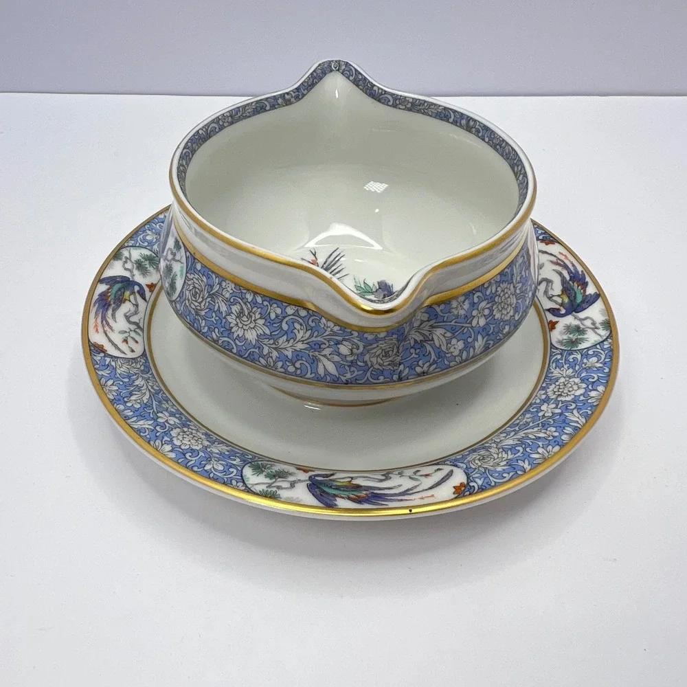 Haviland Limoges Gravy Boat Rajah Peacock Bird Underplate French Grandmillennial